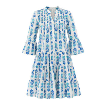 Boho Dress - White & Blue Botanical