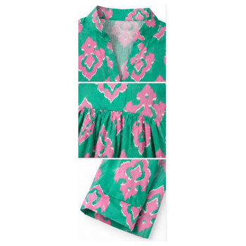 Front Pleat Dress - Green & Pink Ikat