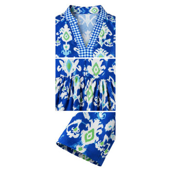 Front Pleat Dress – Navy Blue Ikat