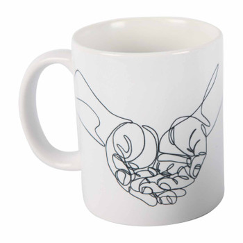 White Ceramic One-line-sketch Mug 335ml - Receiving Hands