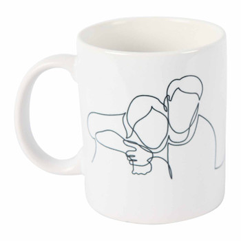 White Ceramic One-line-sketch Mug 335ml - Embracing Couple