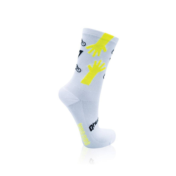 Qhubeka White & Lime Hands Cycling Socks 4-7