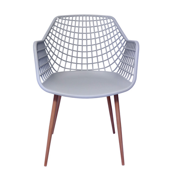 Front View: High back Diamond Back Chair in Grey. Mock Wood Vinyl Covered Steel Legs