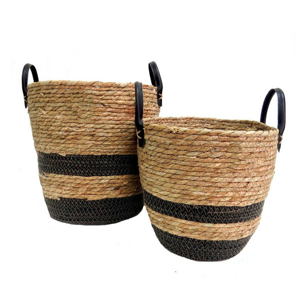 Woven Basket with Black Stripes