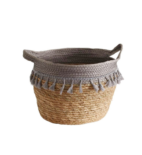 Weaved Basket Grey with Tassels