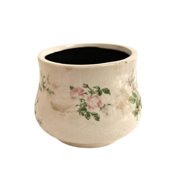 Vintage Pot Planter / Pink Roses / 13cm