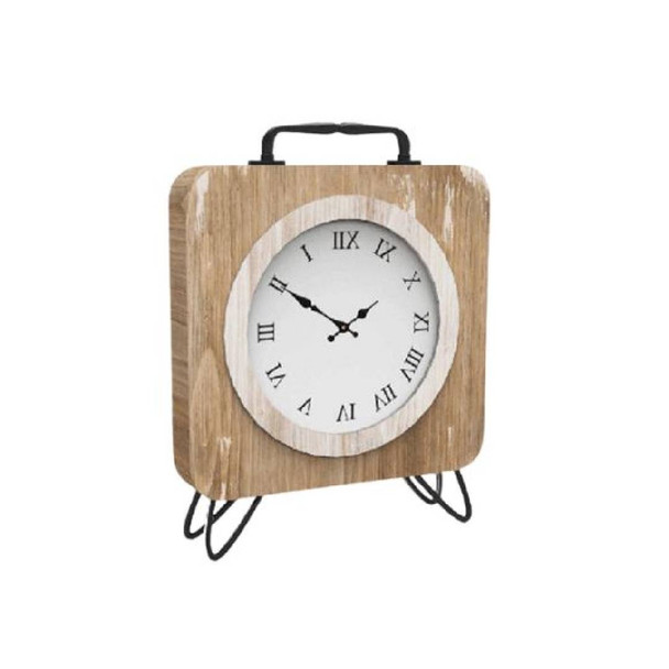 Table Clock / Square Mock Wood with Black Roman Numbers / 30cm