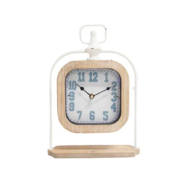 Table Clock / White Steel frame with Mock Wood Hanging Clock / 32cm