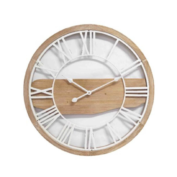 Wall Clock / Mock Wood with White Roman Numbers / 70cm