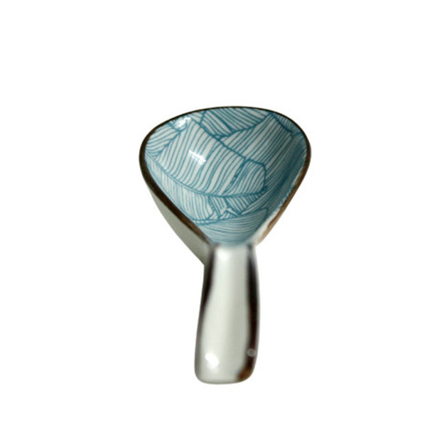 Ceramic Spoon holder / Light Blue Leaves