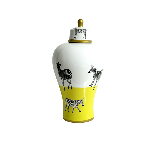 Small Ceramic Ginger Jar - Half Yellow And Zebras