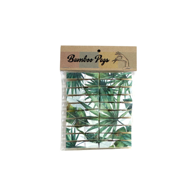 Green Palm Leaves Printed Bamboo Pegs