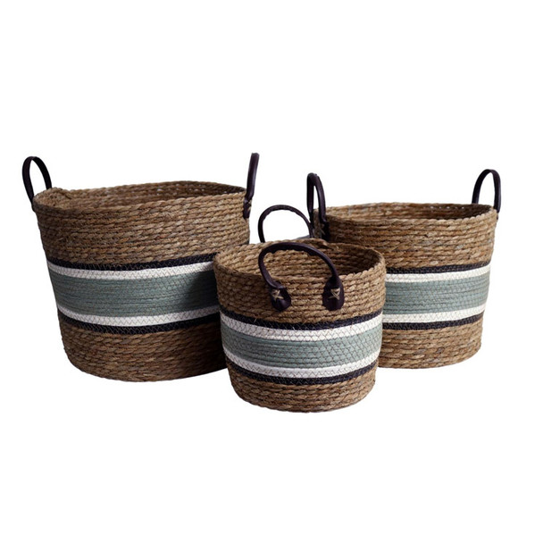 Thick Green Stripe Black And White Weaved Basket
