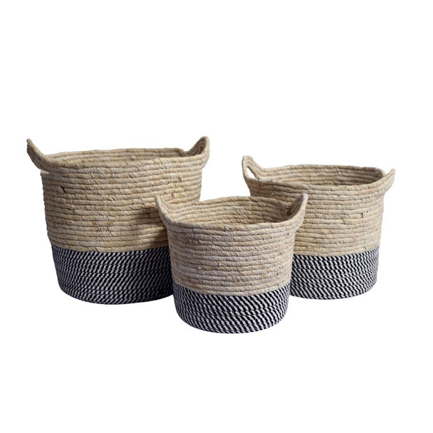 Brown Top Black & White Bottom Weaved Basket