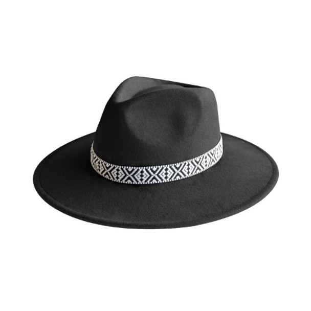 Juno Black Fedora Black Tribal Band M/L 58cm