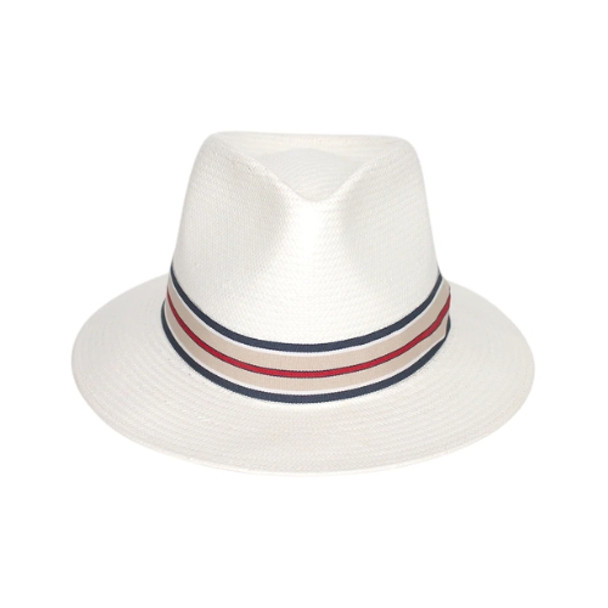 Tina M Jolie Fedora Ivory With Striped Trim 61cm