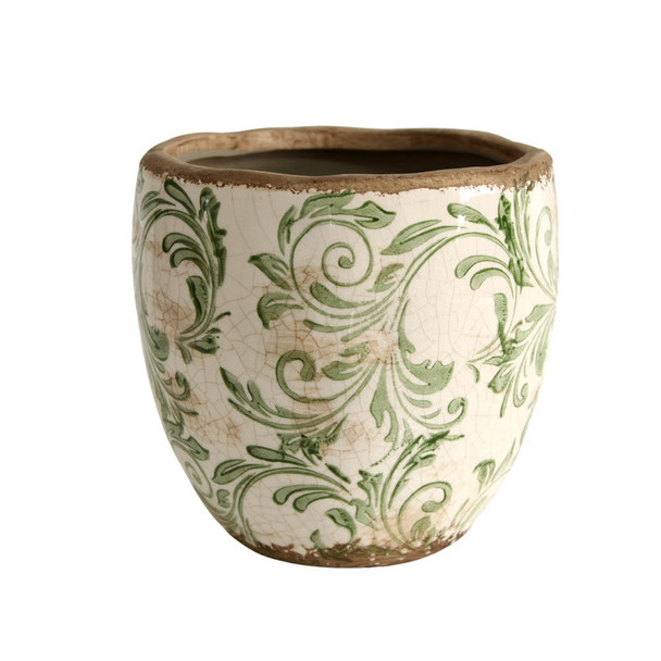 Ceramic Pot - Curled Green Vines