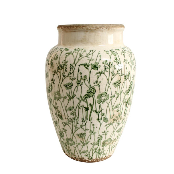 Ceramic Vase - Green Vines And Flowers