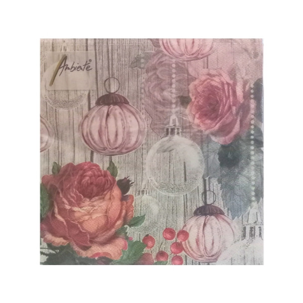 Serviette - Roses & Baubles (33x33cm)