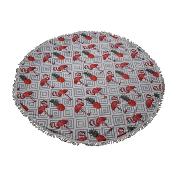 Beach Towel - Flamingo & Pineapples with grey Geometric design (150cm)