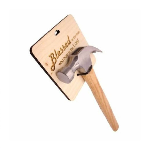 Hammer on Wooden Engraved Background - Blessed