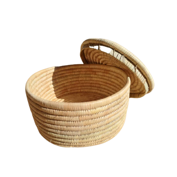 Small Cylinder Basket with Lid - Natural