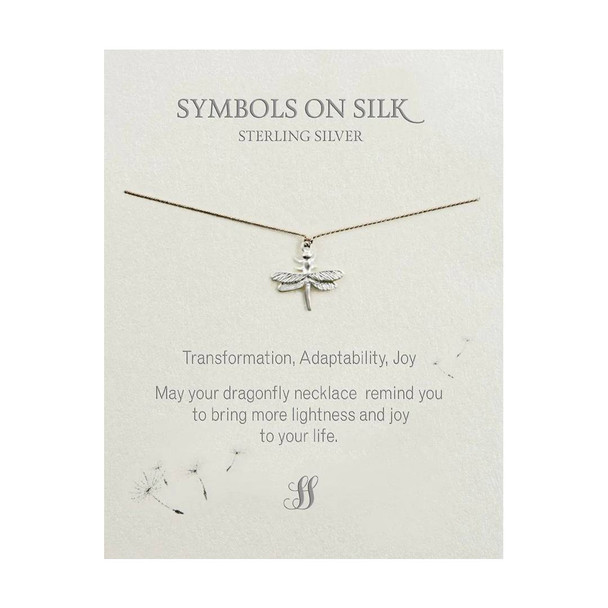 Dragonfly Necklace / Sterling Silver on Silk