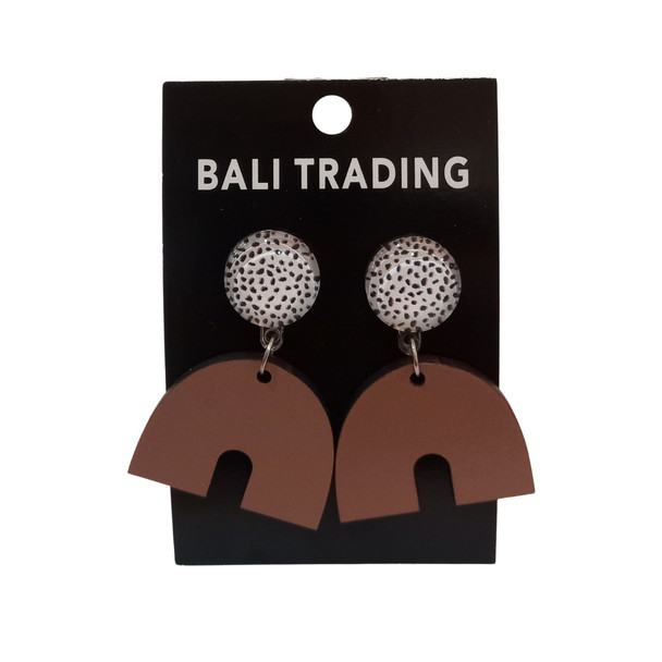 Earring - Black And White Spot Stud Terracotta U Shape