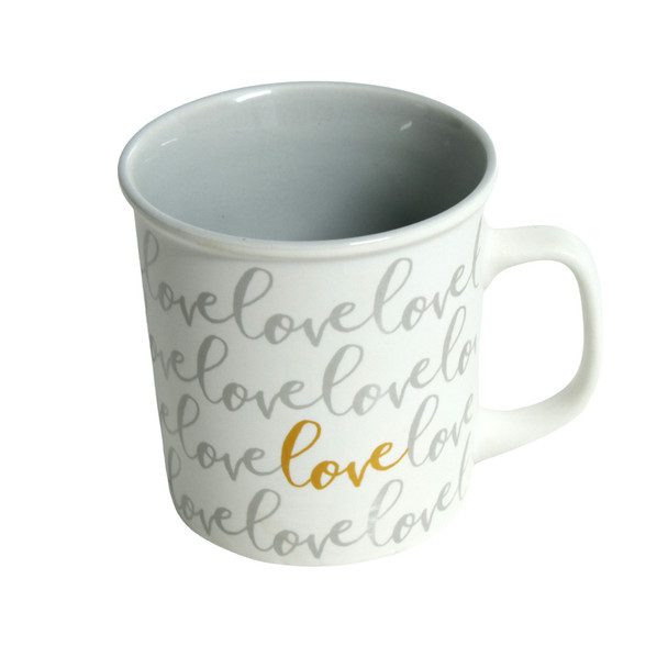 White Ceramic Mug - Gold Cursive Love