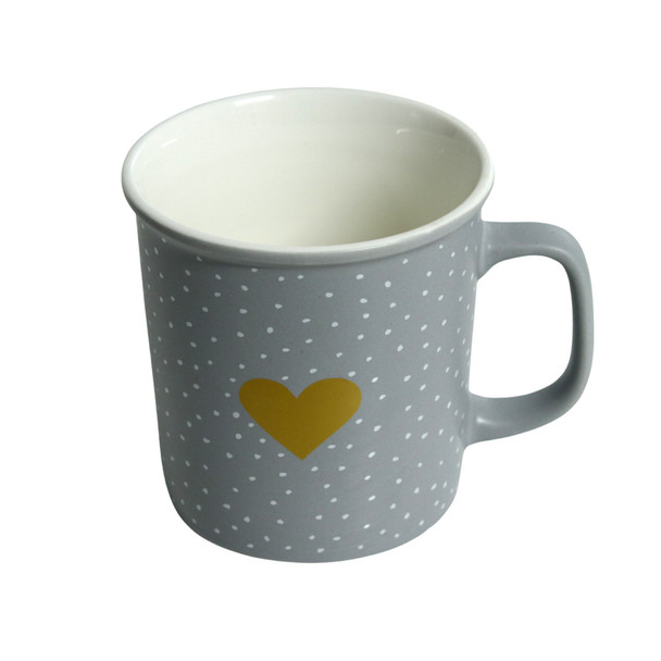 Grey Ceramic Mug - Gold Heart Polka Dots