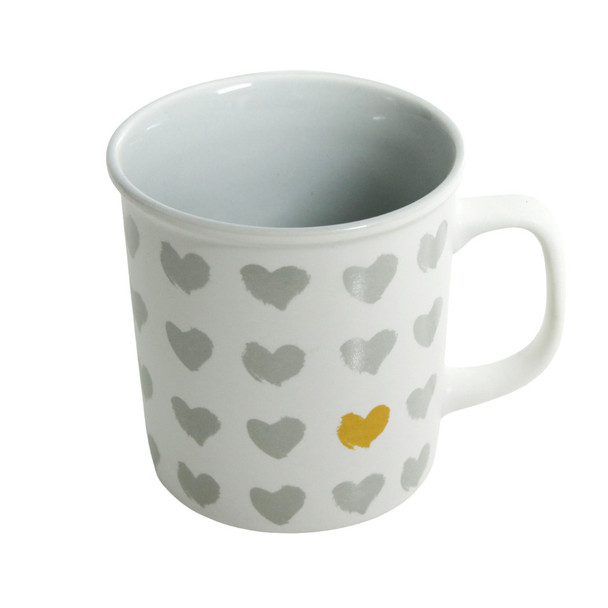 White Ceramic Mug - Grey Hearts