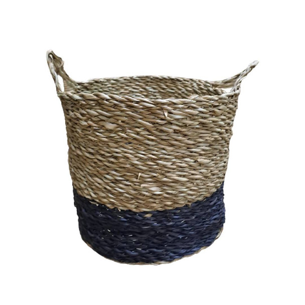 Planter Baskets Round with Handle - Natural/Navy