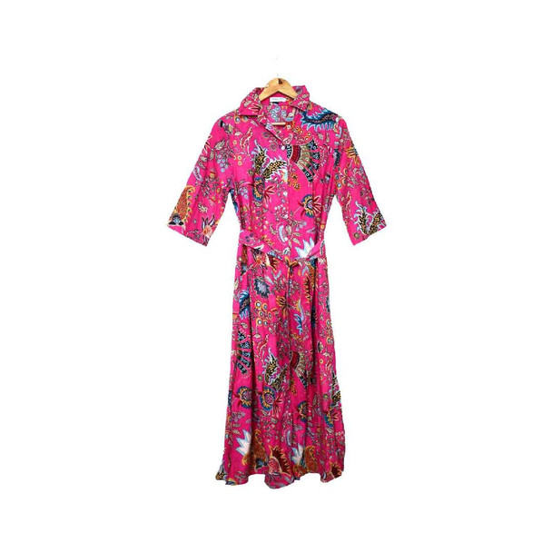 Bella Long Shirt Dress / Fushia Pink