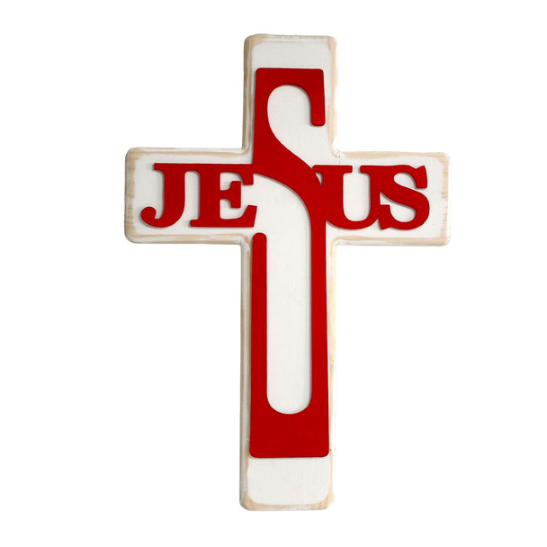 Wooden Cross - Red Jesus