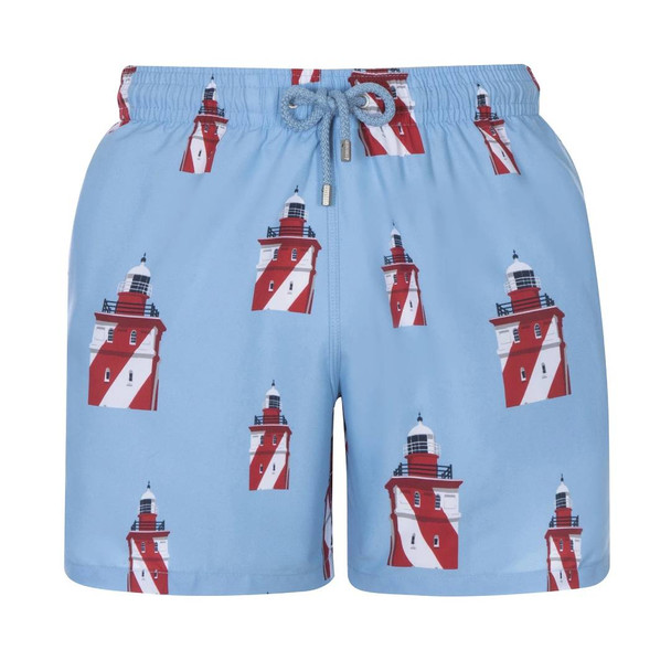 Mid-length Swim Shorts - Lighthouses / Baby Blue