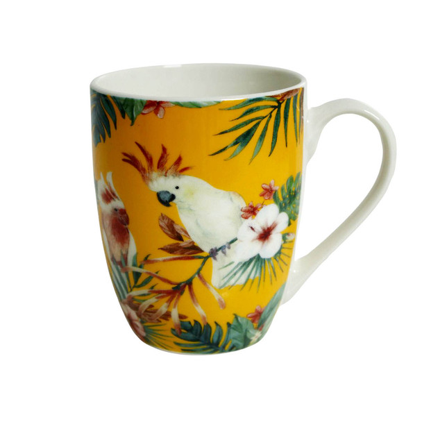 Ceramic Mug - Bright Yellow, Parrots