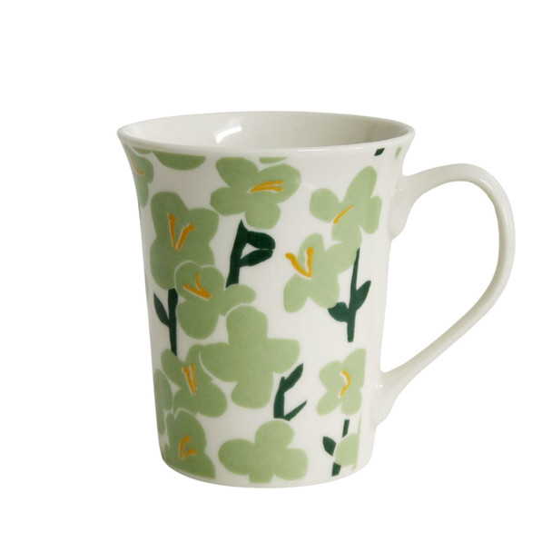 Ceramic Mug - White, Green Flowers