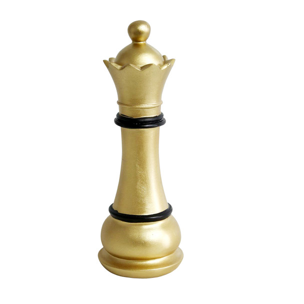 Chess Piece - Shiny Gold, Black Trimming Queen