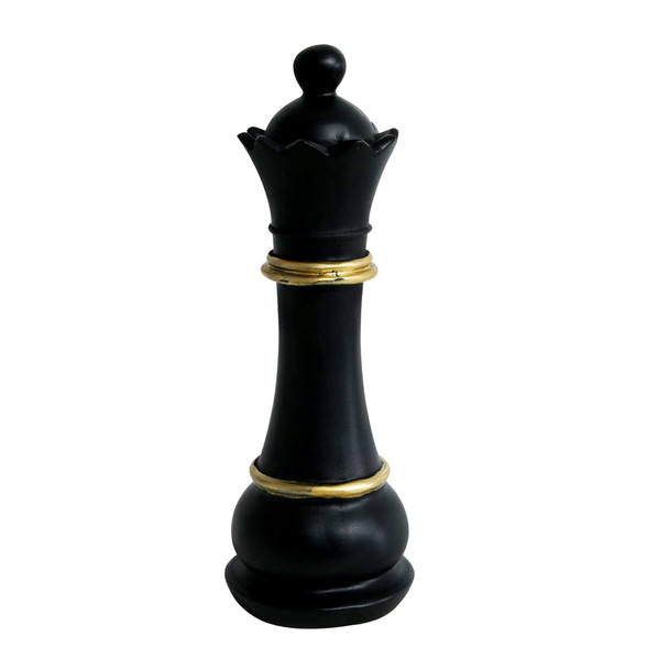 Chess Piece - Shiny Black, Gold Trimming Queen