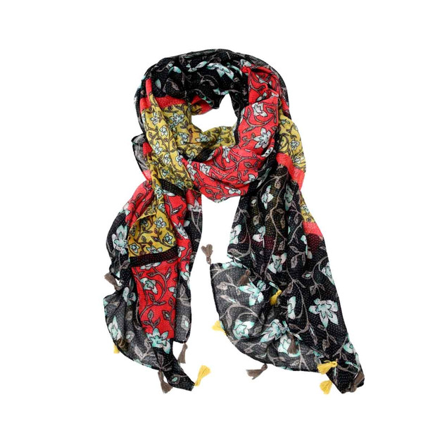 Scarf - Red, Yellow And Flowers