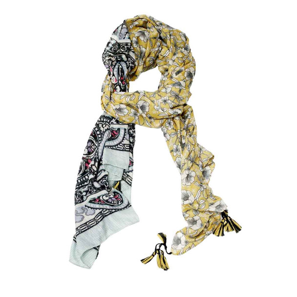 Scarf - Yellow, Flowers And Black Tribal