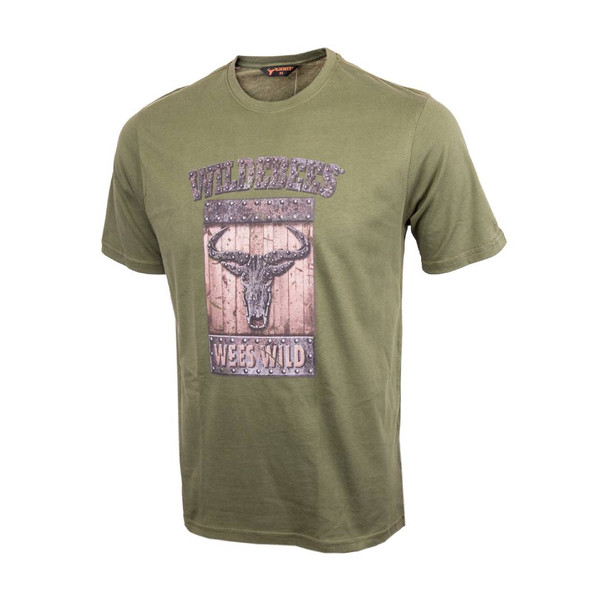 Metal Stud Wood Sign Tee - Army Green