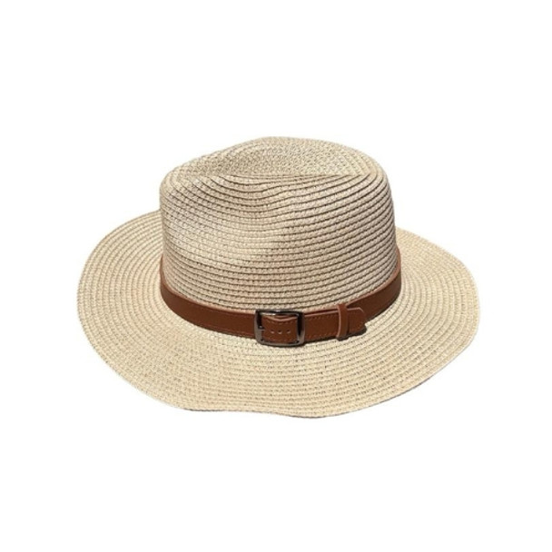 Weaved Hat - Cream, Leather Belt