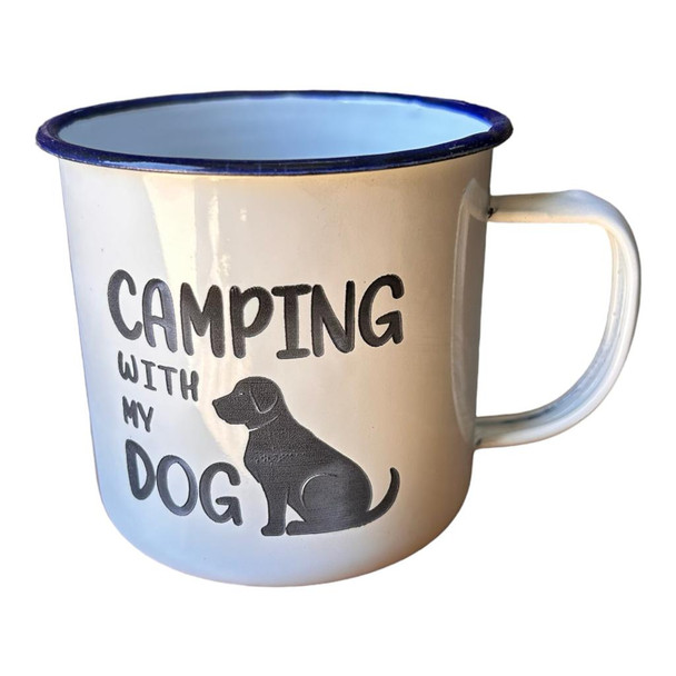 Engraved Enamel Mug - Camping With My Dog