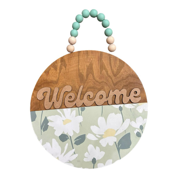 Welcome Sign - Welcome, Green With Daisies
