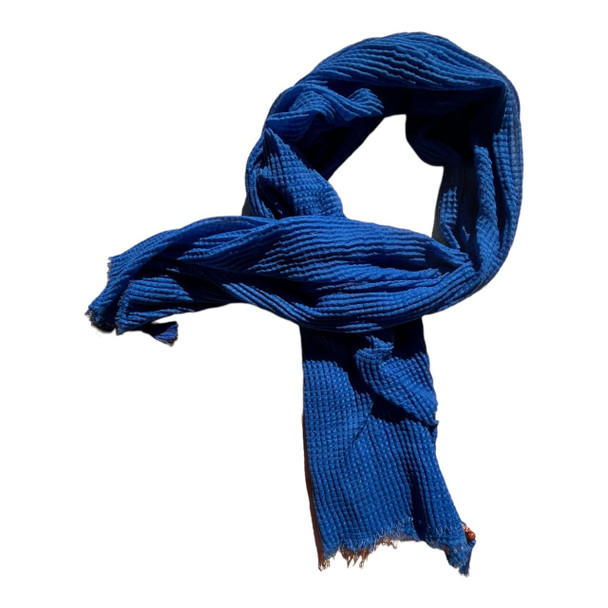 Polyester Scarf - Solid Blue, Beaded Tassels