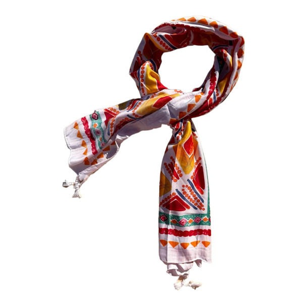 Polyester Scarf - Red Orange Tribal Triangle Art