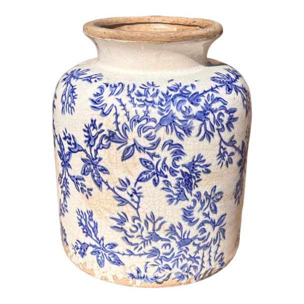 Ceramic Vase 16cmh - Blue Flowers