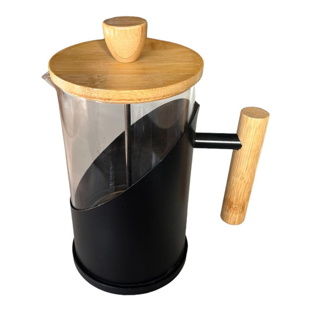 Coffee Plunger 800ml - Wood Accents And Black Half