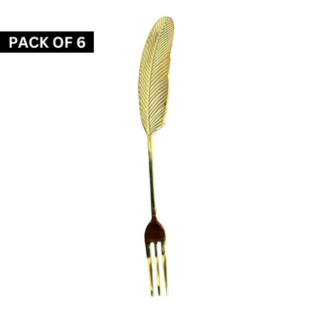 Gold Cake Fork Pack Of 6 - Feather